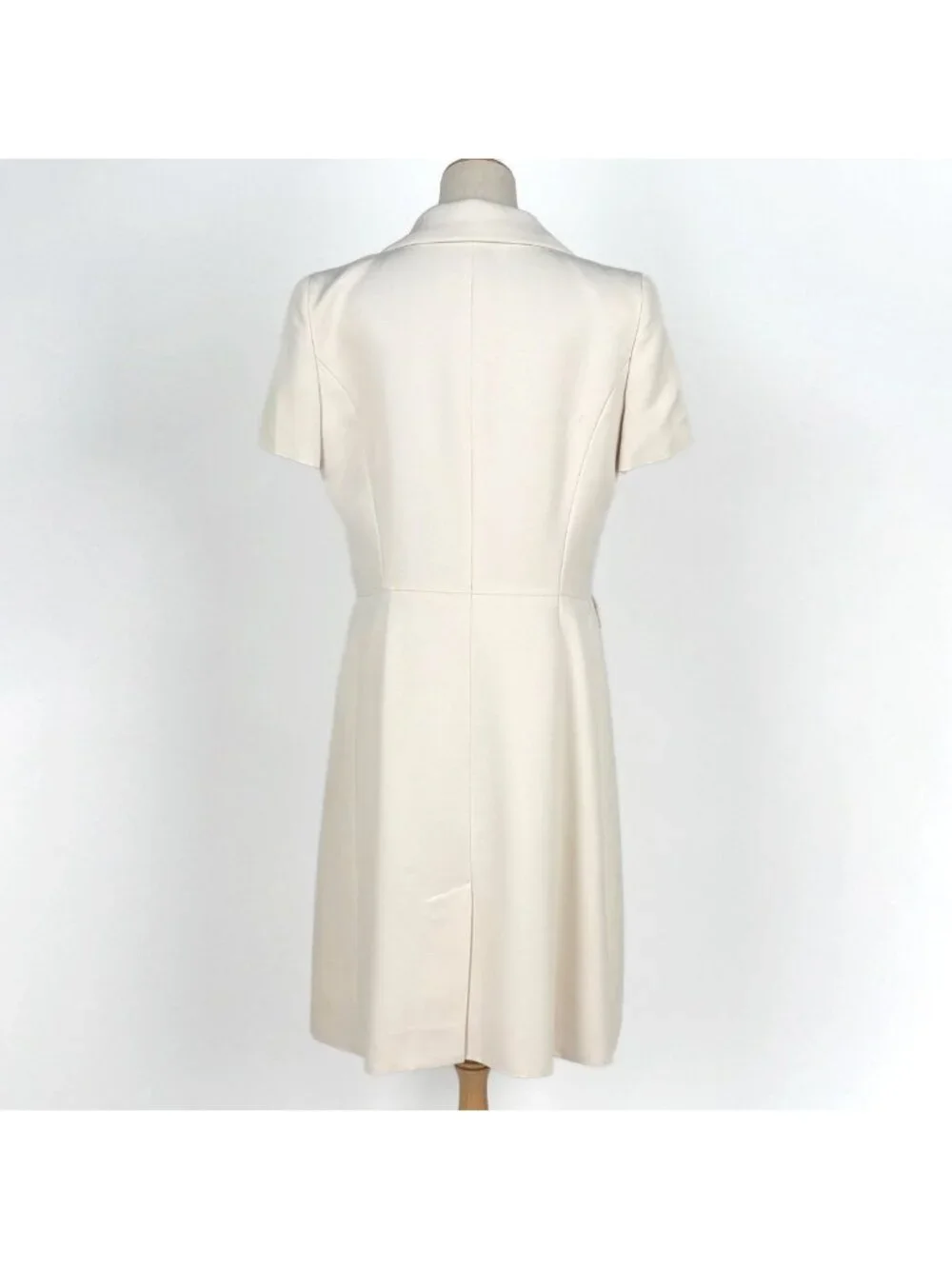Chanel Logo Button Short Sleeve Dress Silk Ivory
